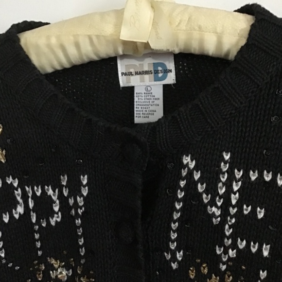 Vintage Y2K Paul Harris Design Black Sweater Cardigan Happy New Year 2000 Size L - Picture 8 of 8
